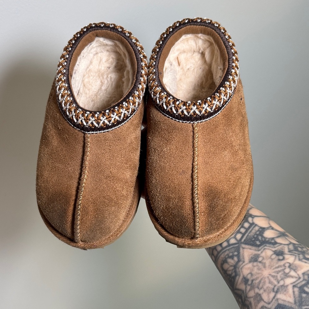 UGG Kids Chestnut Brown Suede Cozy Slippers